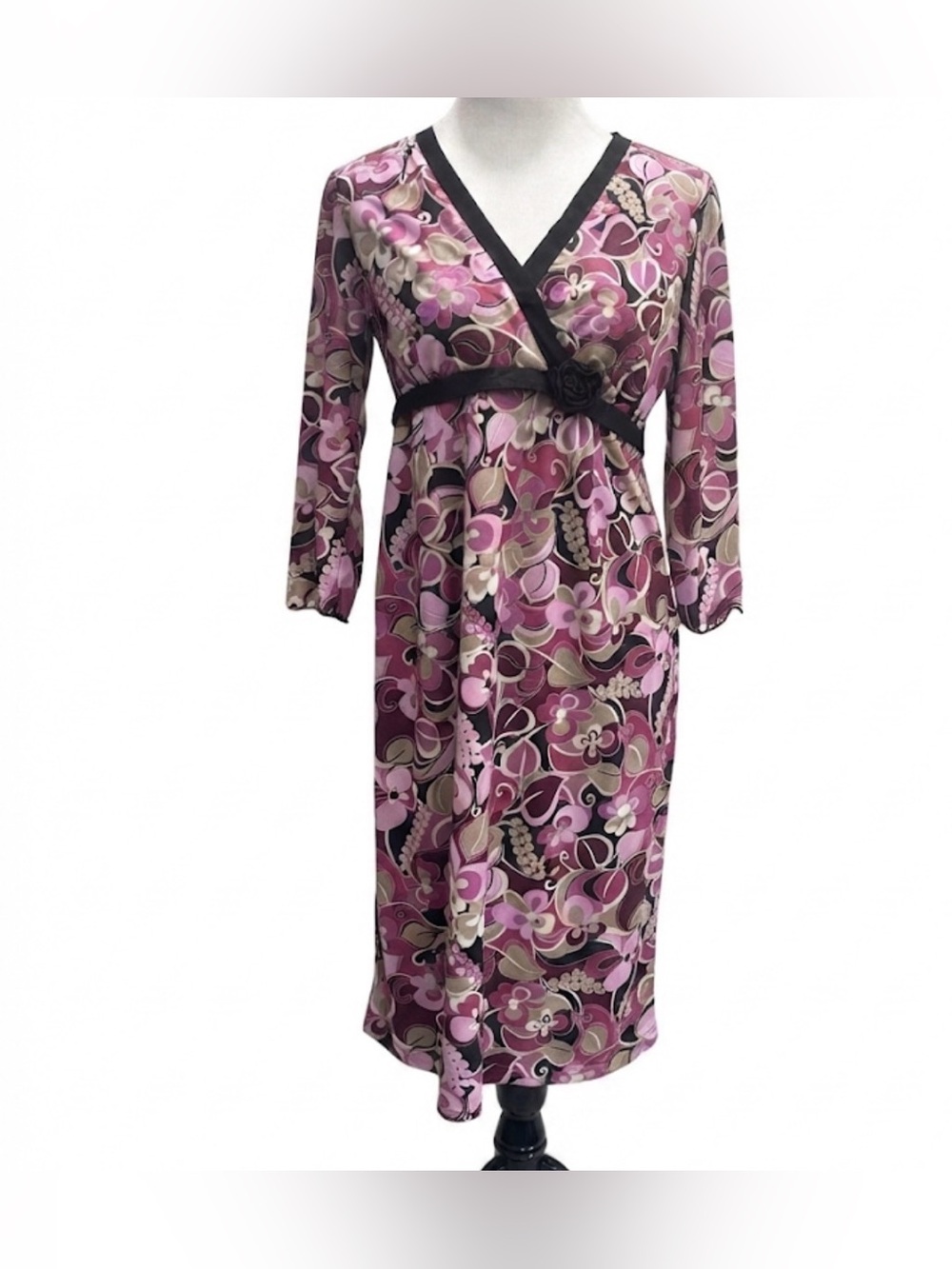 Motherhood Maternity Dress Womens Medium Floral V-Neck 3/4 Sleeve Tie Back